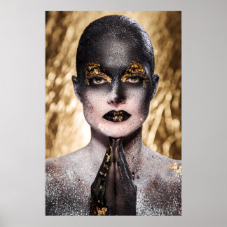 Poster Golden Black Woman Body Paint Fashion Art