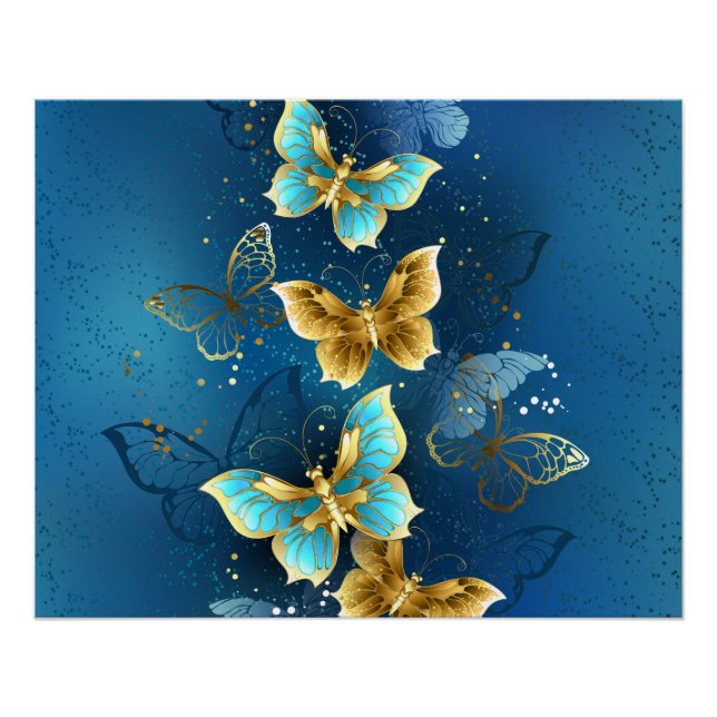 Poster Golden butterflies (Devant)
