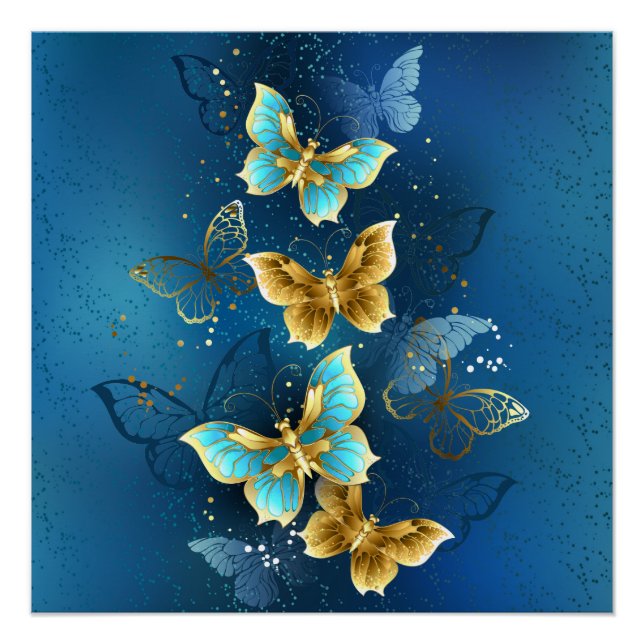 Poster Golden butterflies (Devant)