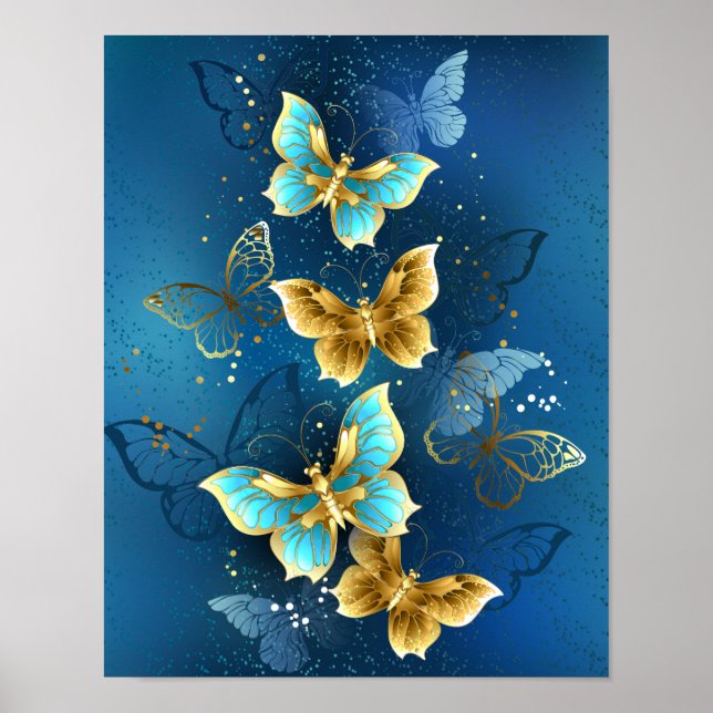 Poster Golden butterflies (Devant)