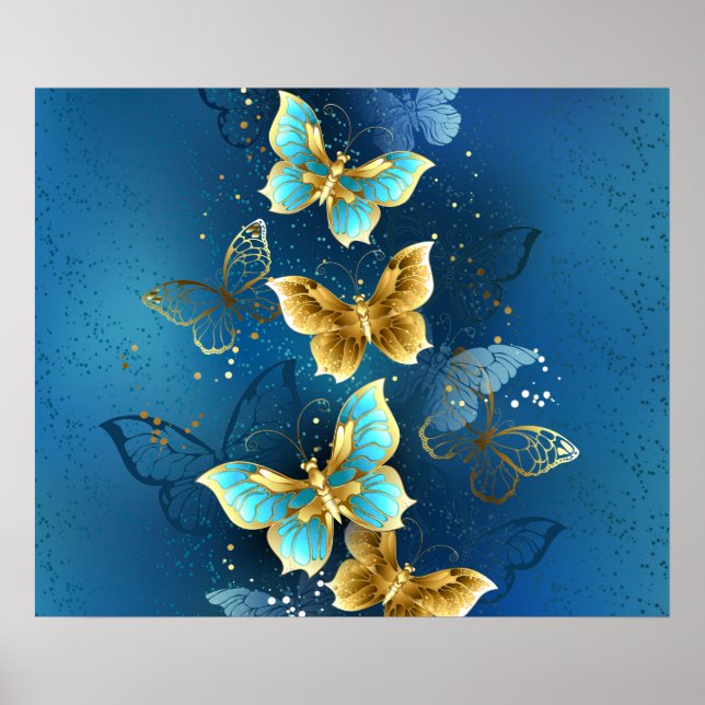 Poster Golden butterflies (Devant)