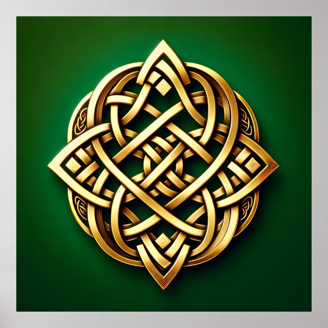 Poster Golden Celtic noeud sur vert (Devant)
