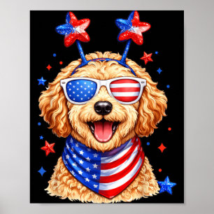 Poster Golden Doodle USA Fête Patriotique du Chien du Jou