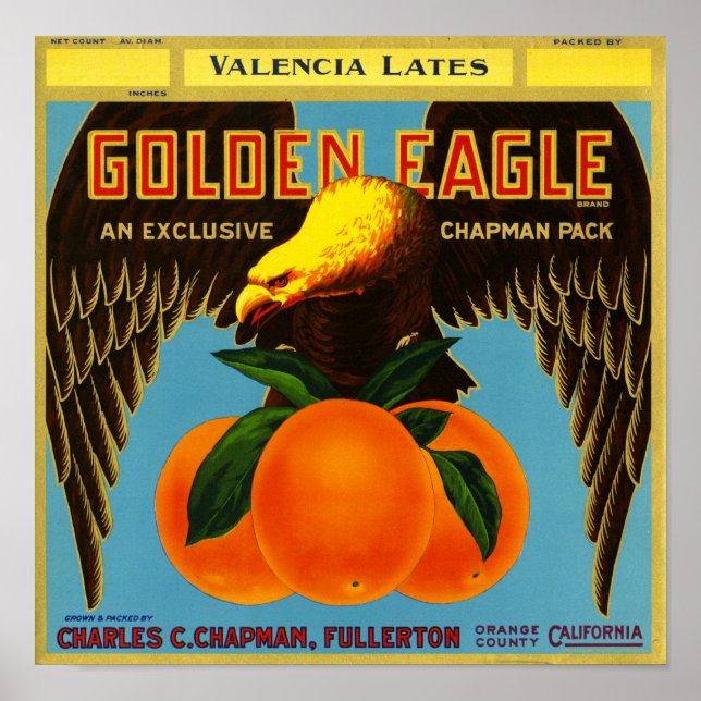 Poster Golden Eagle Marque Orange Fruit Crate Étiquette (Devant)