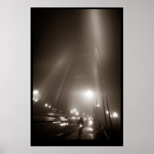 Poster Golden Gate Bridge avec motard dans le brouillard