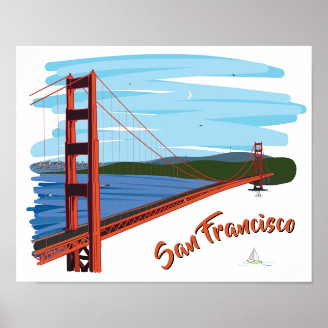 Poster Golden Gate Bridge San Francisco Illustration (Devant)