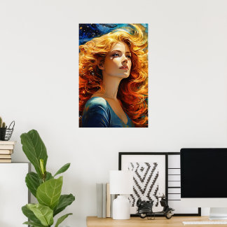 Poster Golden Haired Woman Peinture murale peinture portr