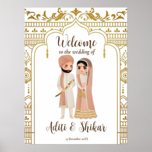 Poster Golden mandap frontière couple indien bienvenue