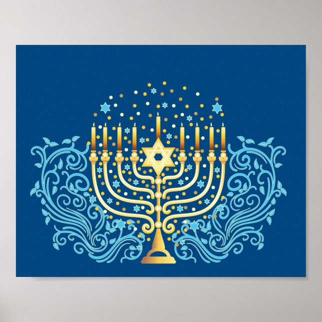 Poster Golden menorah Hanoukka fête de la lumière (Devant)