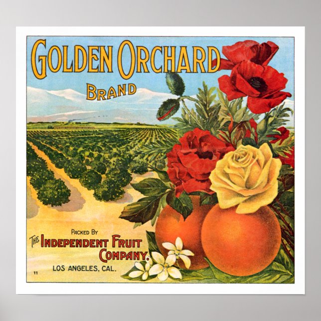 Poster Golden Orchard Los Angeles Fruit Étiquette (Devant)