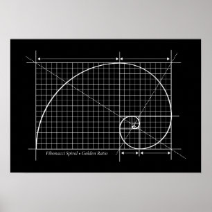 Poster Golden Ratio, Fibonacci Spiral, Drawing