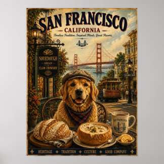 Poster Golden Retriever à San Francisco Voyage Rétro