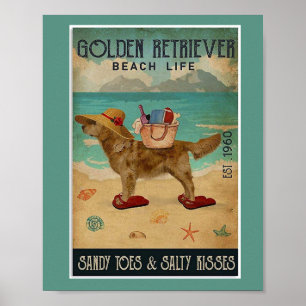 Poster Golden Retriever Beach Beauté
