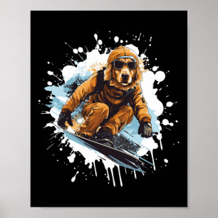 Poster Golden Retriever Chien Funky Snowboard Snowboard S