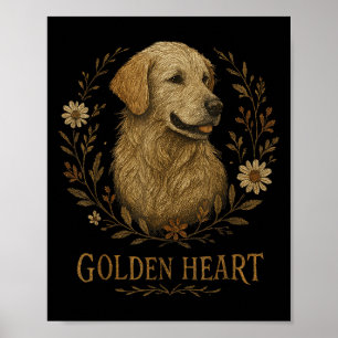 Poster Golden Retriever Cool brodé Floral Boho Chien