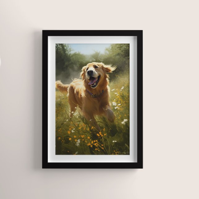 Poster Golden Retriever dans une prairie éclairée (Créateur téléchargé)