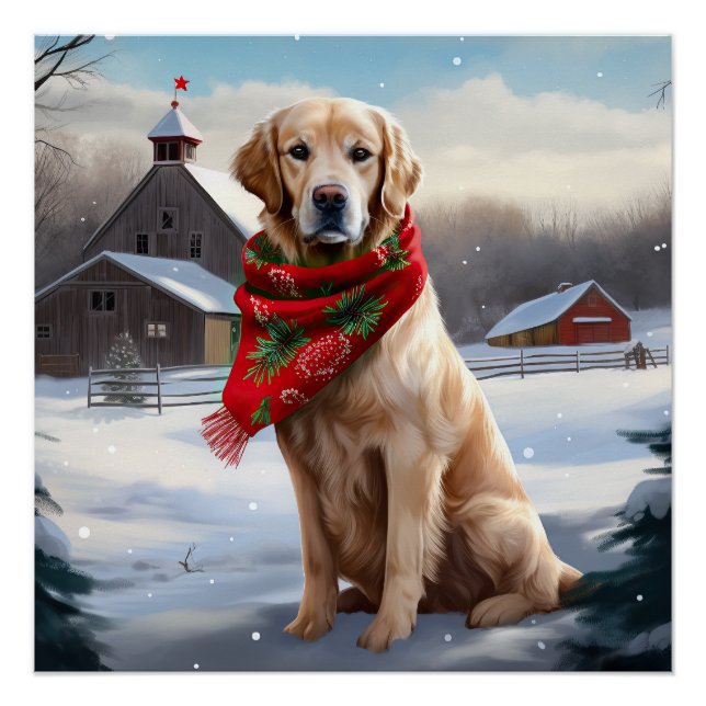 Poster Golden Retriever Dog in Snow Christmas (Devant)