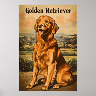 Poster Golden Retriever Dog Vintage Art
