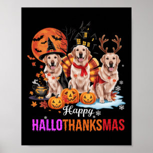 Poster Golden Retriever Hallothanksmas Halloween Th