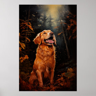 Poster Golden Retriever la nuit