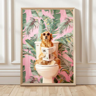 Poster Golden Retriever lisant sur la salle de bain Toile