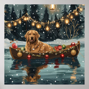 Poster Golden Retriever Noël Festive Voyage