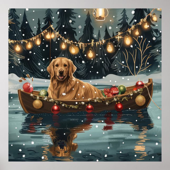 Poster Golden Retriever Noël Festive Voyage (Devant)