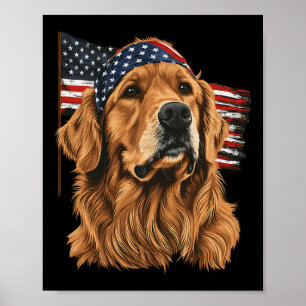 Poster Golden Retriever Patriotique 4 Juillet États-Unis