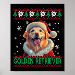 Poster Golden Retriever Santa Hat Vilain Noël