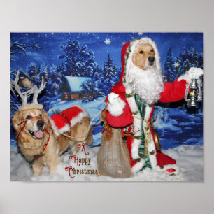 Poster Golden Retriever Victorever Père Noël Noël
