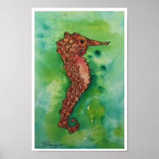 Poster Golden Seahorse 5x7