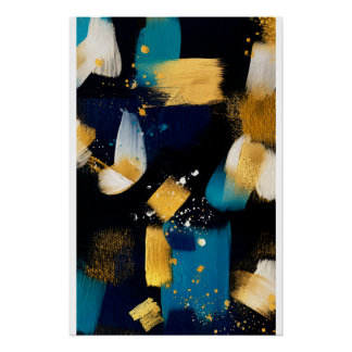 Poster Golden Splash Abstract — Navy Blue & Gold Textured