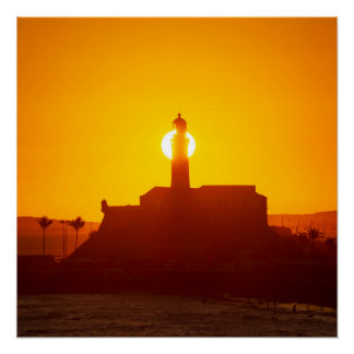 Poster Golden Sunset Silhouette of Farol da Barra Salvado