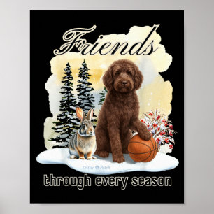 Poster Goldendoodle au Chocolat et Ami Dans la Neige d'Hi