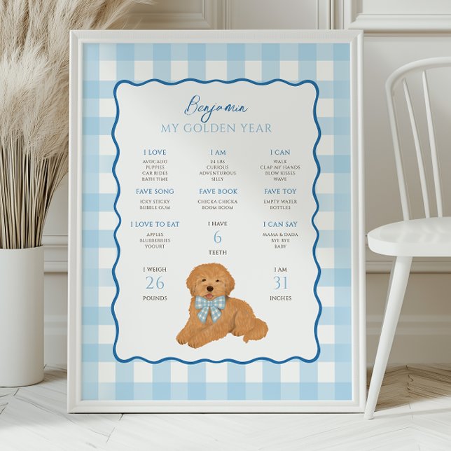 Poster Goldendoodle Puppy Dog 1st Birthday Milestone  (Créateur téléchargé)