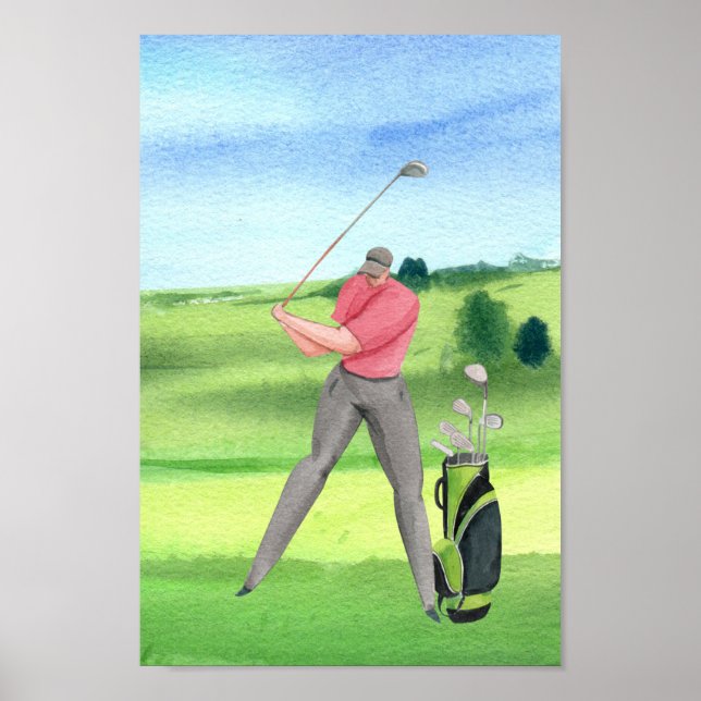 Poster Golf aquarelle golf sur vert (Devant)