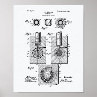 Poster Golf Ball 1902 Brevet Art - Livre blanc