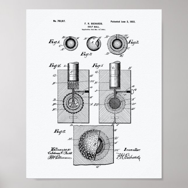 Poster Golf Ball 1902 Brevet Art - Livre blanc (Devant)
