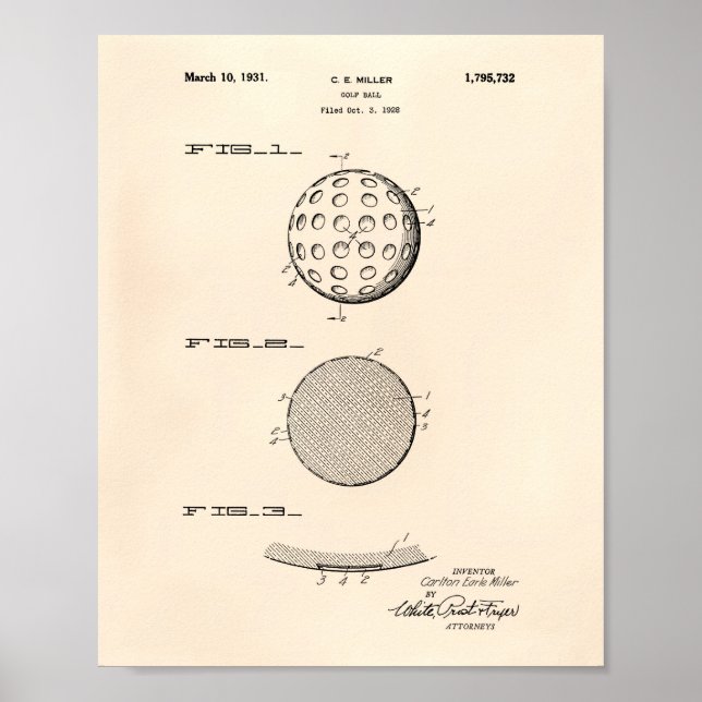 Poster Golf Ball 1931 Brevet Art Vieux Poivre (Devant)