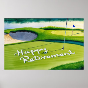Poster Golf Bonne retraite avec balle de golf sur vert