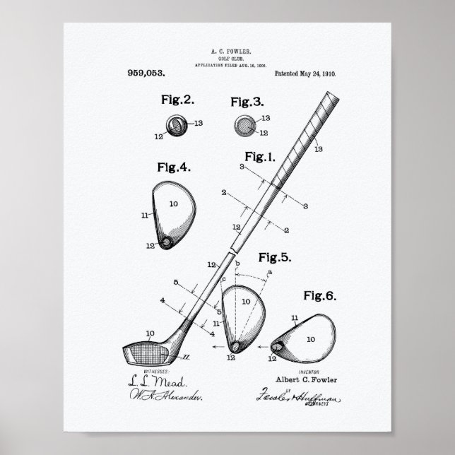 Poster Golf Club 1910 Patent Art - Livre blanc (Devant)