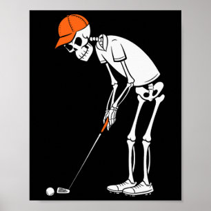 Poster Golf drôle squelette Golf Halloween Golf Sports 