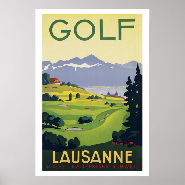 Poster Golf Lausanne Suisse ~ Vintage voyage (Devant)