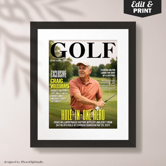 Poster Golf Magazine Couverture, Amusant cadeau de golf p (Golf Magazine Cover, Fun Golf Gift for Hole in One Poster)