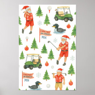 Poster Golf Santa Golfeur Golf Noël Minnesota 