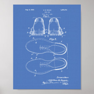 Poster Golf Shoe 1932 Patent Art - Blueprint