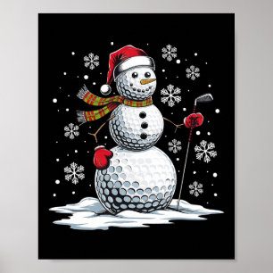 Poster Golf Snowman Golf Player Santa Hat Christmas Amusa