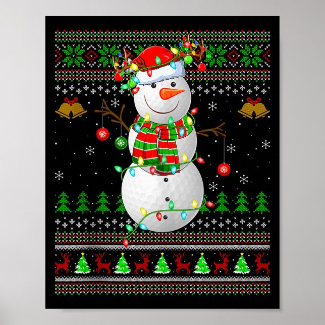 Poster Golf Snowman Ugly Christmas Sweaters Golfing Golfe (Devant)