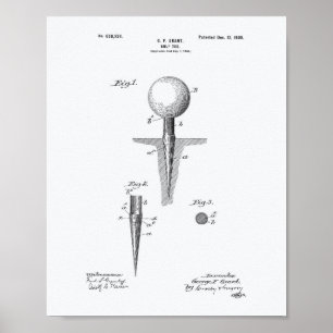 Poster Golf Tee 1899 Brevet Art - Livre blanc