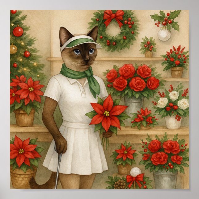 Poster Golfer Cat Femme thème de Noël pour amoureux des a (Devant)